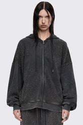 Gleam Mud Wash Rhinestone Zip Up Hoodie