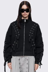 Mia Black Lace Up Funnel Zip Up Sweat