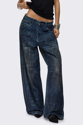 Rift Indigo Oil Straight Baggy Jeans