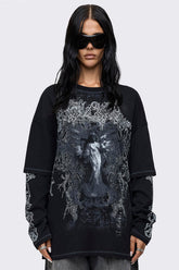 Angels Whisper Black Graphic Layered T-Shirt