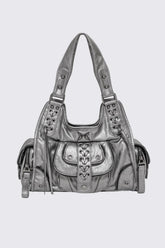 Jules Silver Faux Leather Shoulder Bag