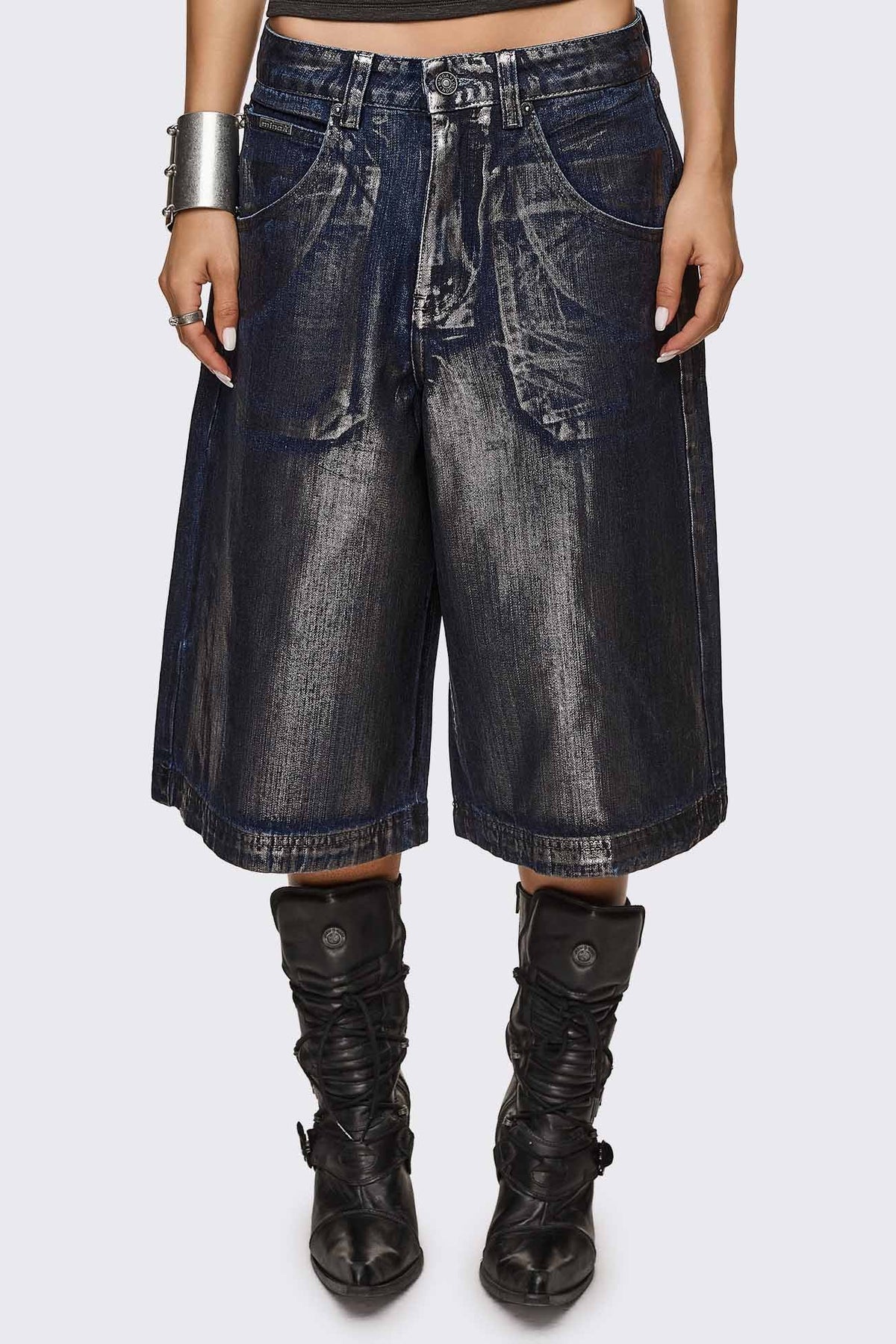 Metallic Coated Blue Denim Jorts