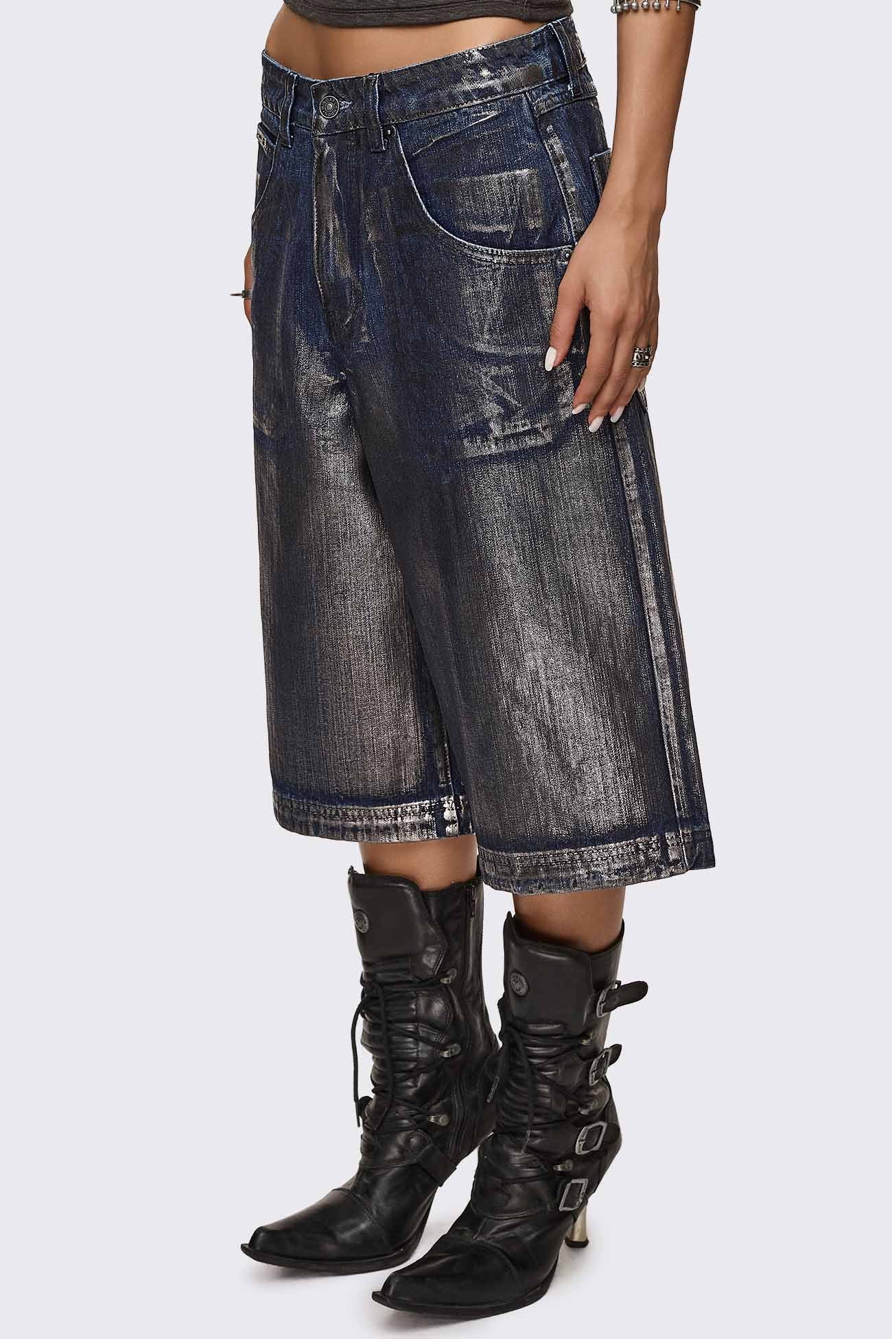 Metallic Coated Blue Denim Jorts