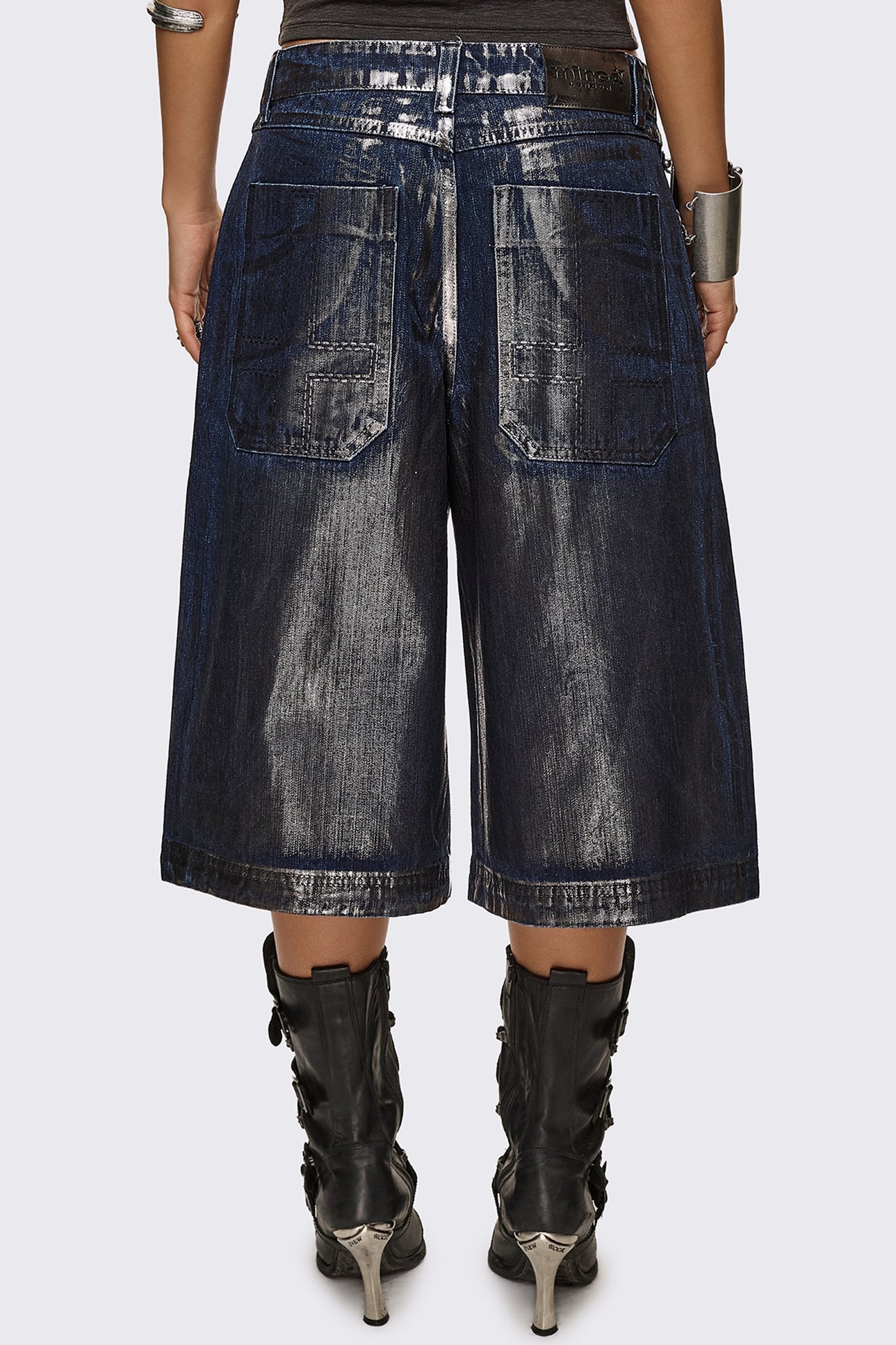 Metallic Coated Blue Denim Jorts