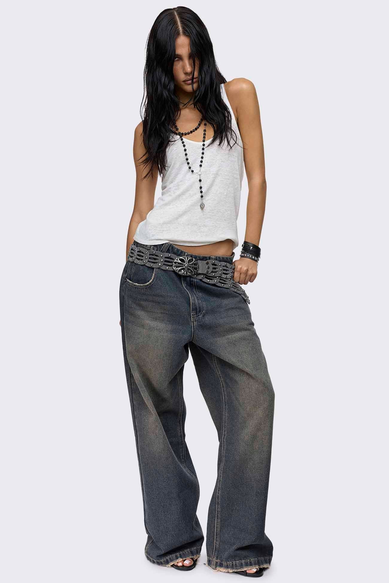 Rift Washed Blue Straight Baggy Jeans