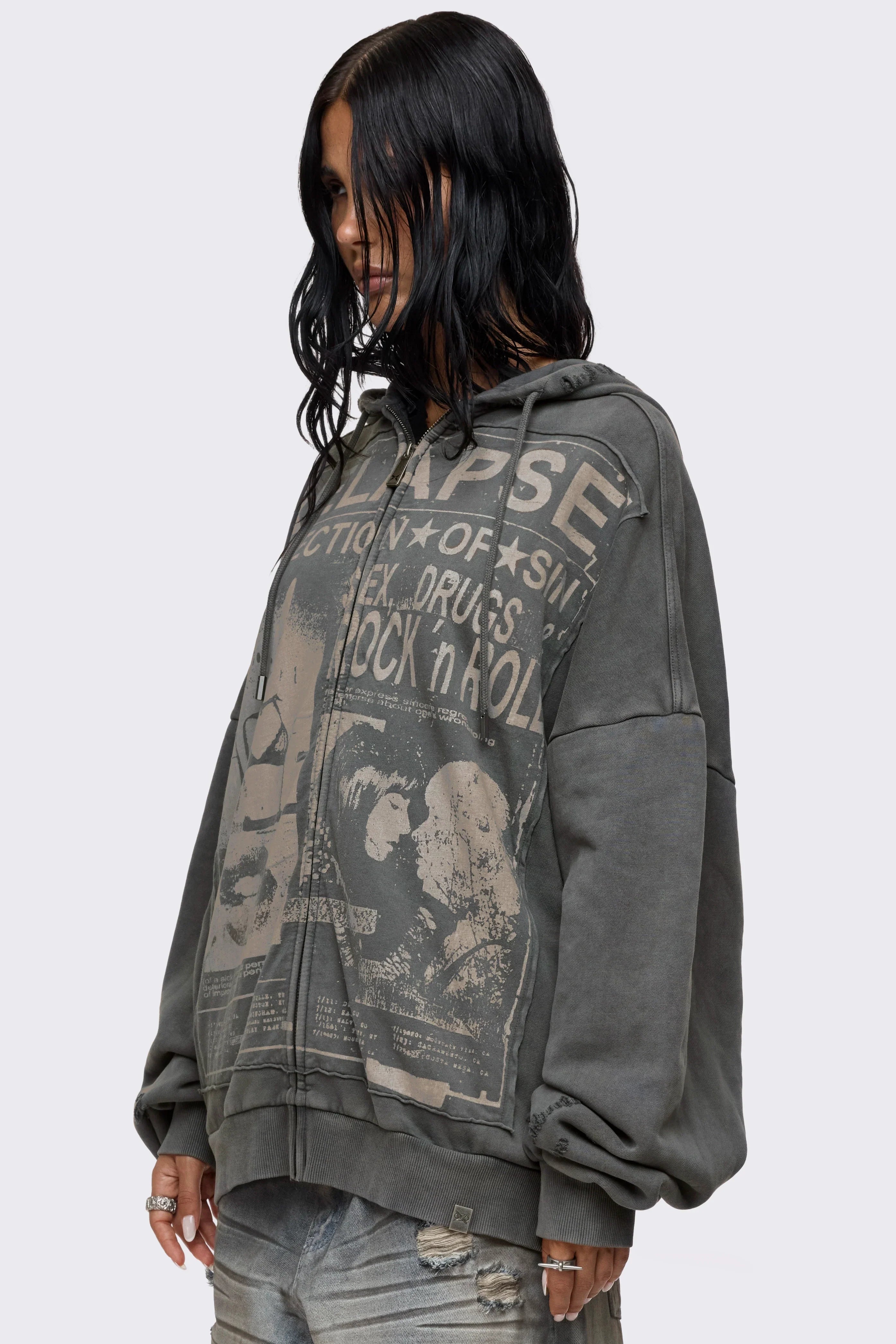 Relapse Washed Patch Graphic Zip Up Hoodie