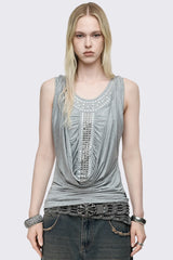 Phoenix Grey Studded Cowl Hood Vest Top