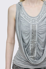 Phoenix Grey Studded Cowl Hood Vest Top