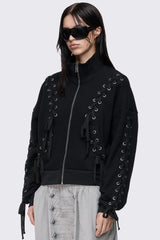 Mia Black Lace Up Funnel Zip Up Sweat