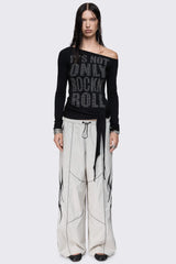 Lustre Black Graphic Off Shoulder Top
