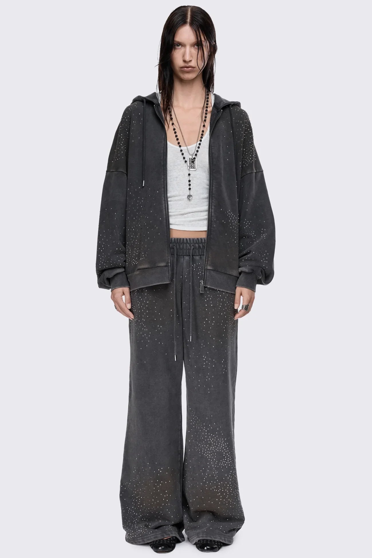 Gleam Mud Wash Rhinestone Sweatpants