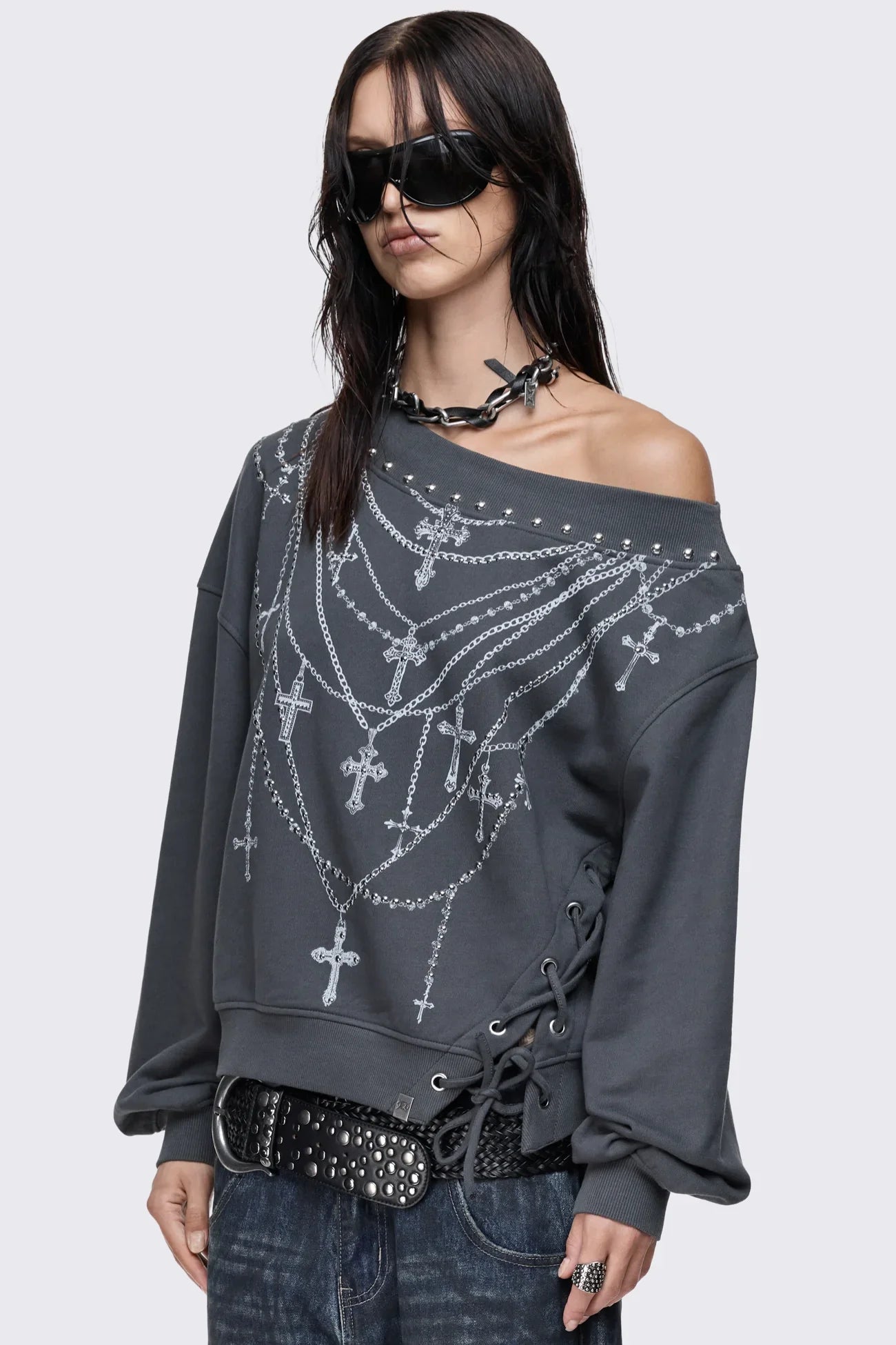 Requiem Graphic Off Shoulder Sweatshirt