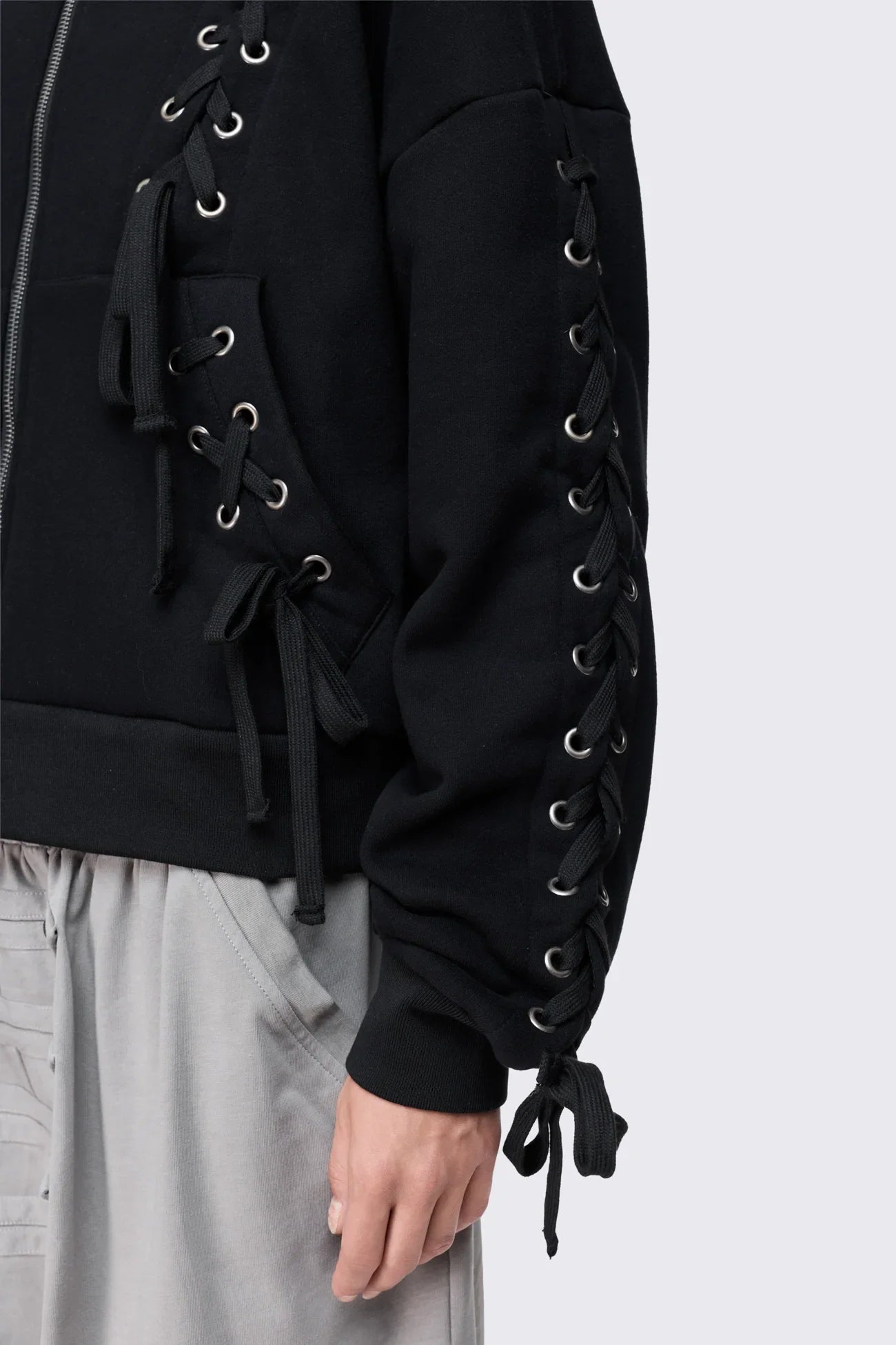 Mia Black Lace Up Funnel Zip Up Sweat