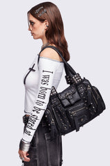 Myrrh Black Studded Faux Leather Shoulder Bag