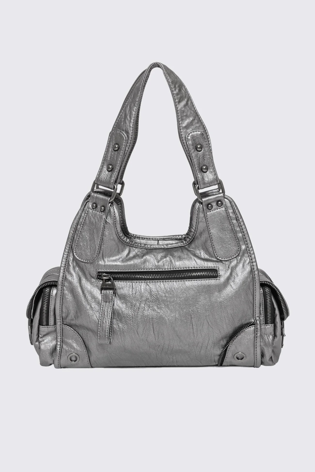 Jules Silver Faux Leather Shoulder Bag