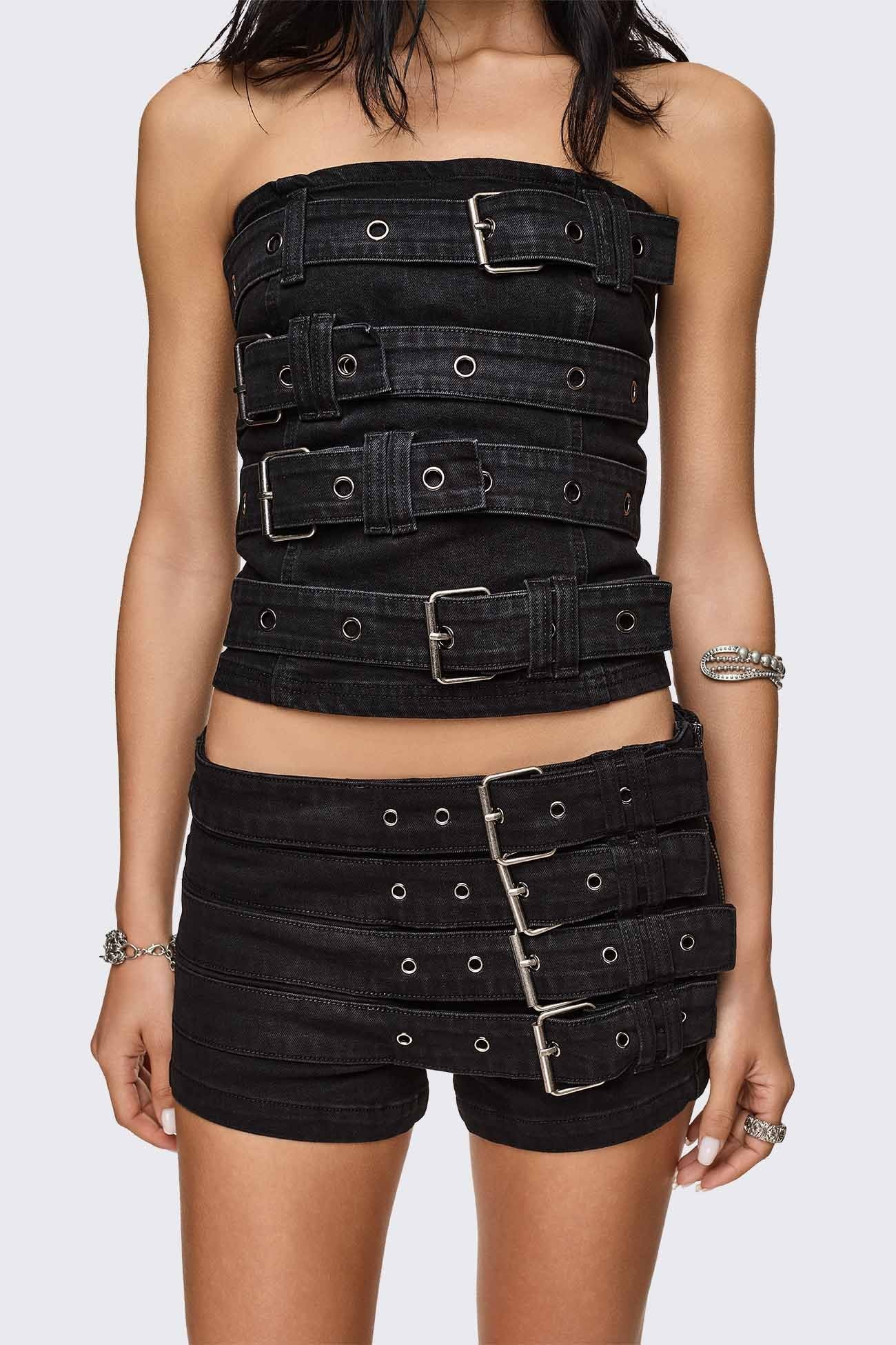 Kendrix Belted Denim Bandeau Top