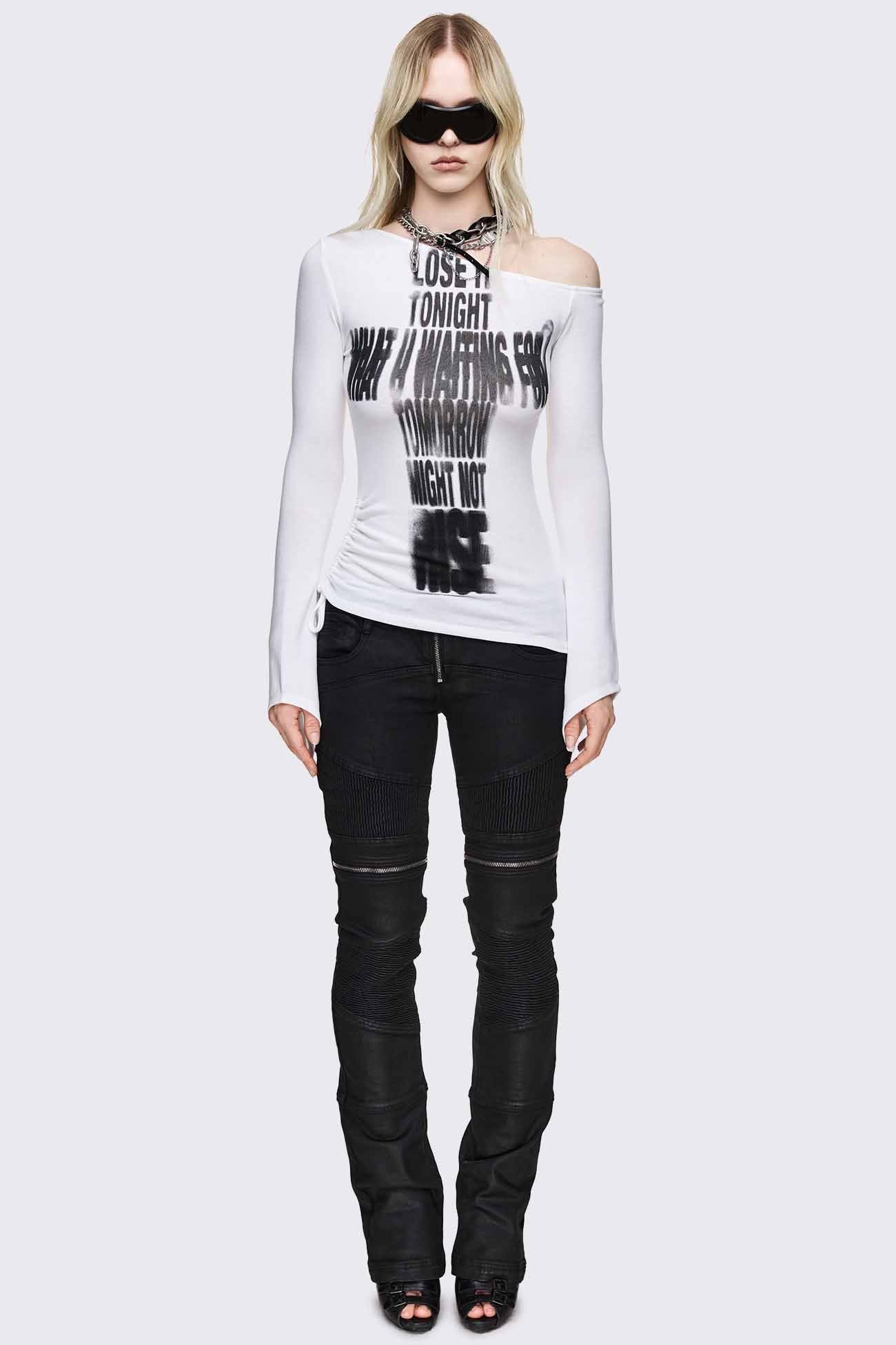 Lose It Graphic Off Shoulder White Top