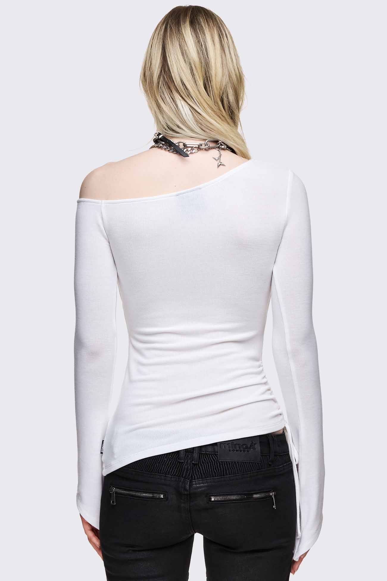 Lose It Graphic Off Shoulder White Top