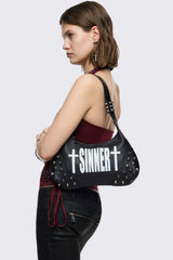 Sinner Graphic Faux Leather Shoulder Bag
